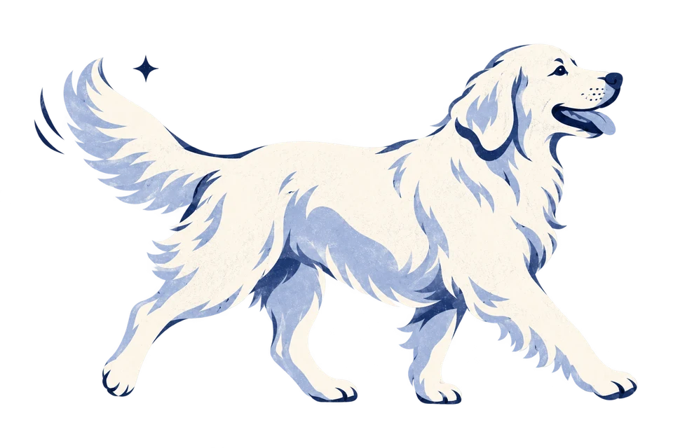 Original illustration of a cream retriever trotting happily